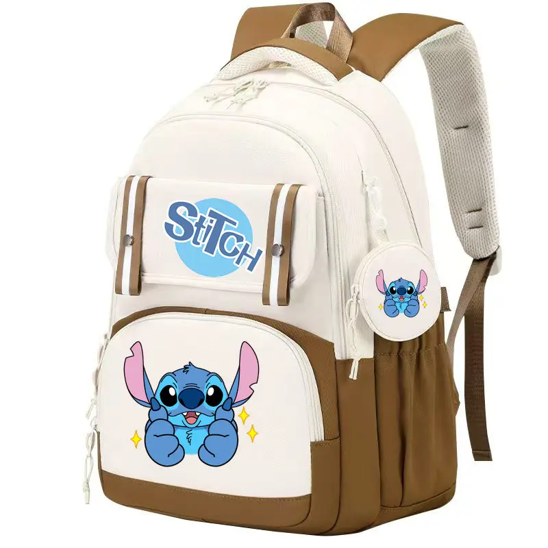 Stitch Large Capacity Backpack, Multiple Pocket Preppy Schoolbag, Cartoon Anime Daypack, Travel Commute Knapsack With Coin Purse