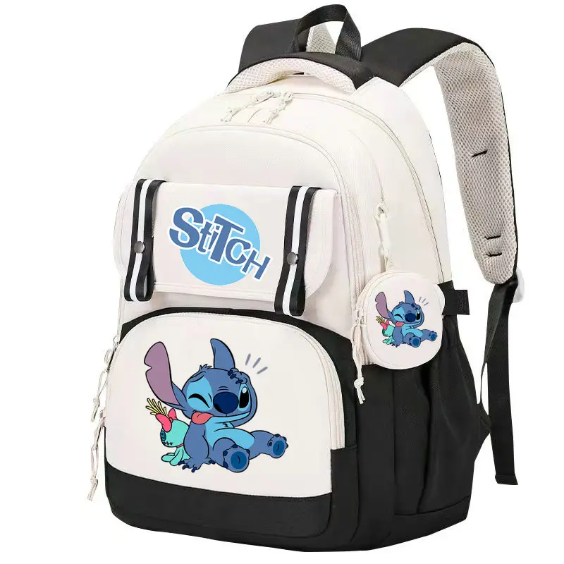 Stitch Large Capacity Backpack, Multiple Pocket Preppy Schoolbag, Cartoon Anime Daypack, Travel Commute Knapsack With Coin Purse