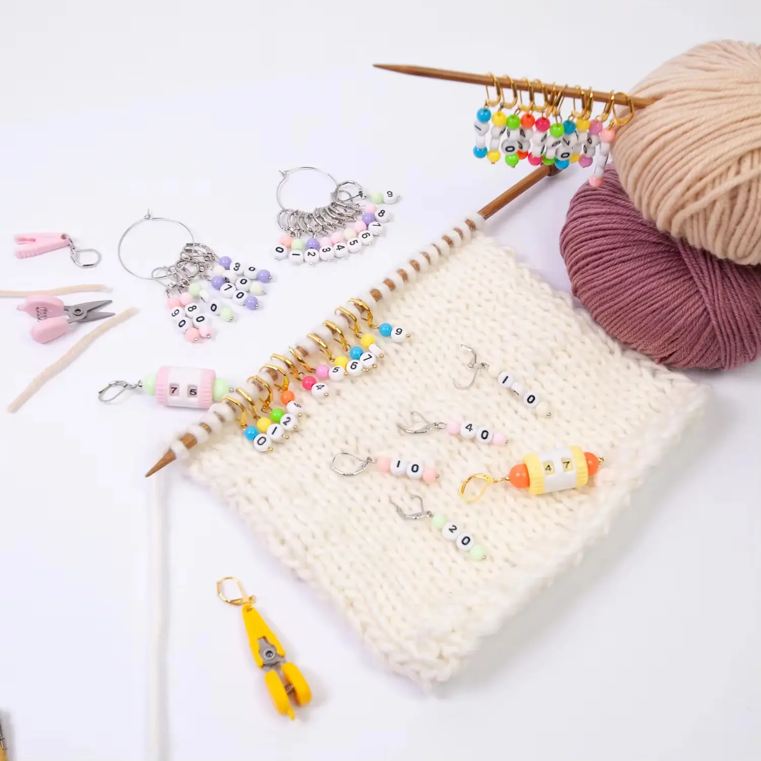 10pcs/set Number Stitch Markers Number 10-90 Acrylic Beads with Dual-Tone Storage Pouch Crochet Stitch Marker for DIY Craft Mark