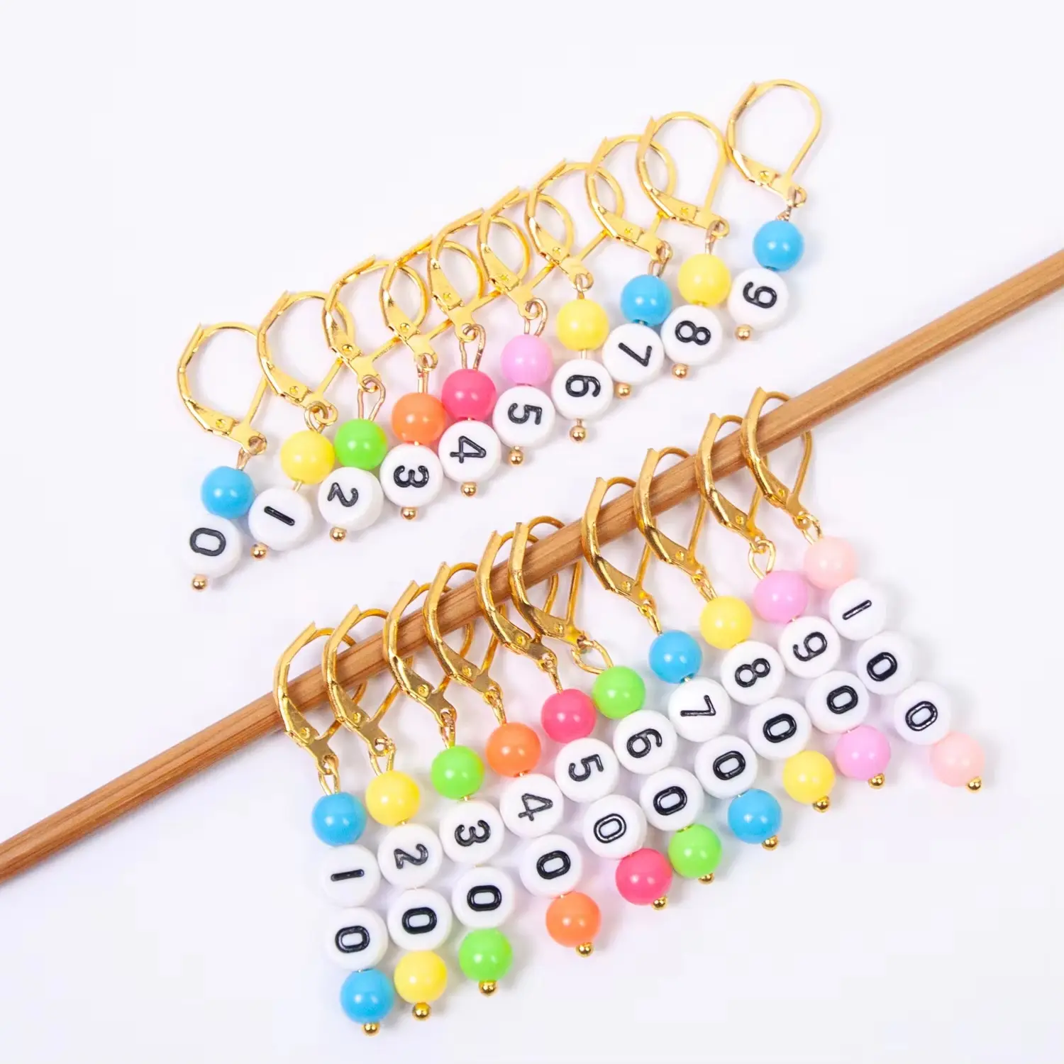 10pcs/set Number Stitch Markers Number 10-90 Acrylic Beads with Dual-Tone Storage Pouch Crochet Stitch Marker for DIY Craft Mark