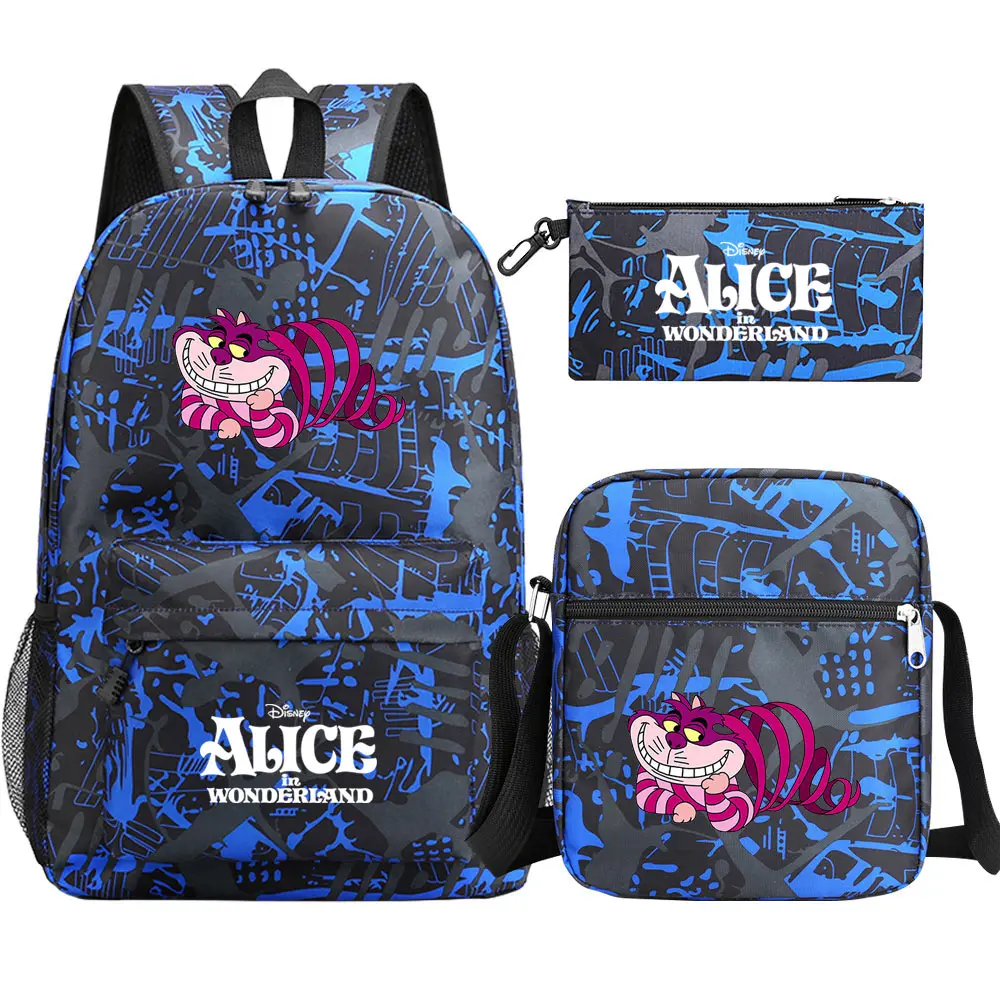 Kawaii  Alice In Wonderland 3Pcs Boy Girl Kids School Book Bags Travel Backpack Shoulder Bag Pen Bag For Men Women
