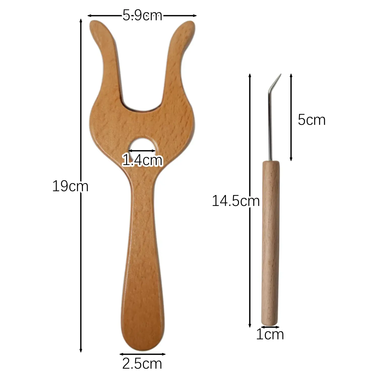 1set Wood Knitting Fork with Hook Hand Cut Lucet Cord Braiding Fork DIY Weaving Tool for Crochet Drawstring Scarves Making