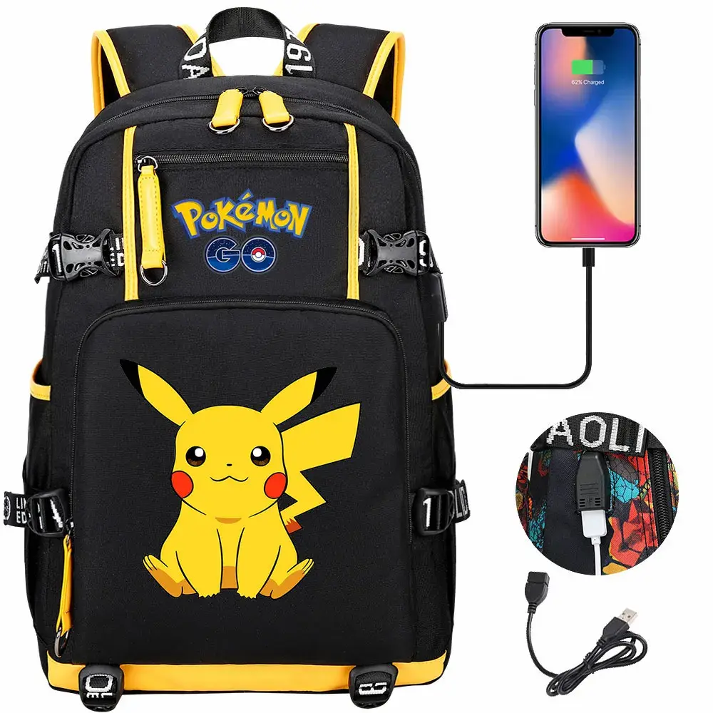 New Pikachu Prints USB Teenagers Schoolbags Women Men Laptop Travel Backpack Girl Boys Kids School Book Bags
