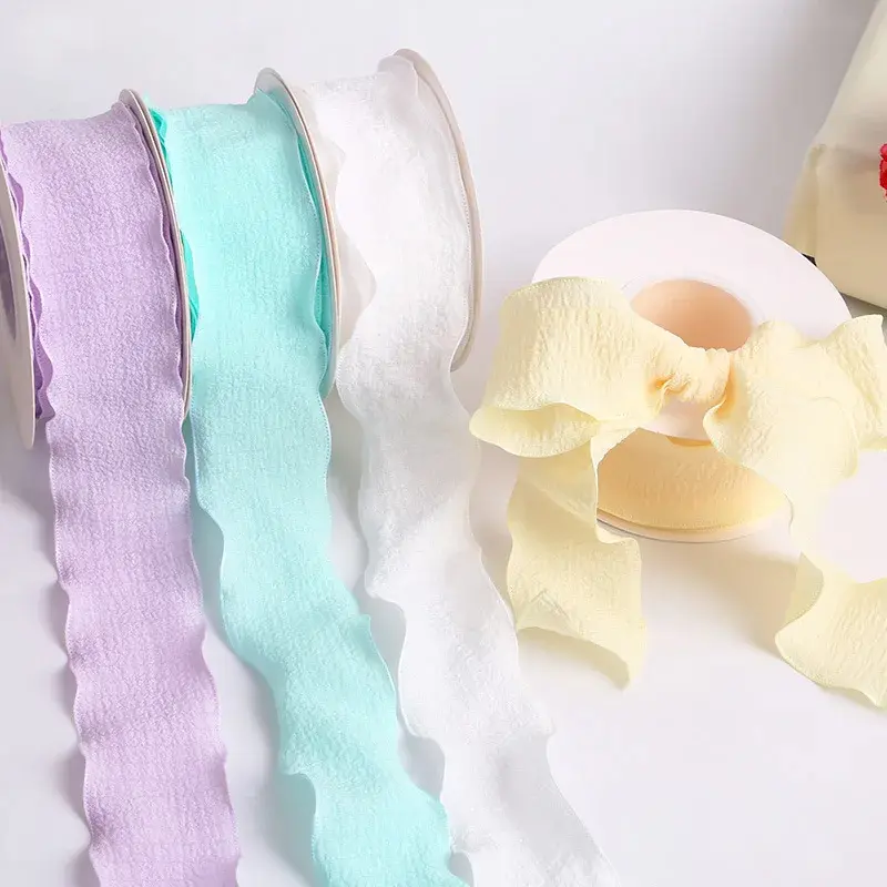 4cm Pleated Fishtail Yarn Ribbon Flower Bouquet Packaging Macaron Ribbon Flower Shop Cake Shop Handmade DIY Materials