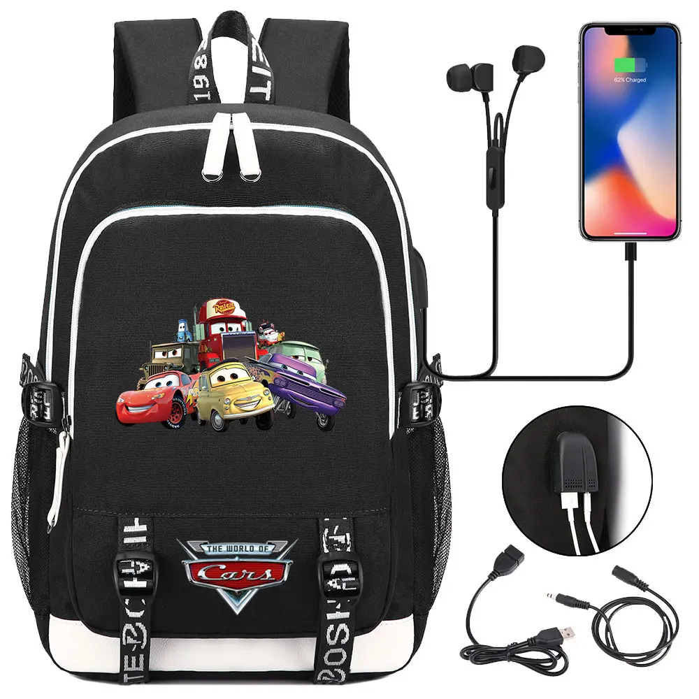 Cars Lightning McQueen USB Boy Girl Kids Book School Bags Teenagers Student Women Men Laptop Travel Backpack