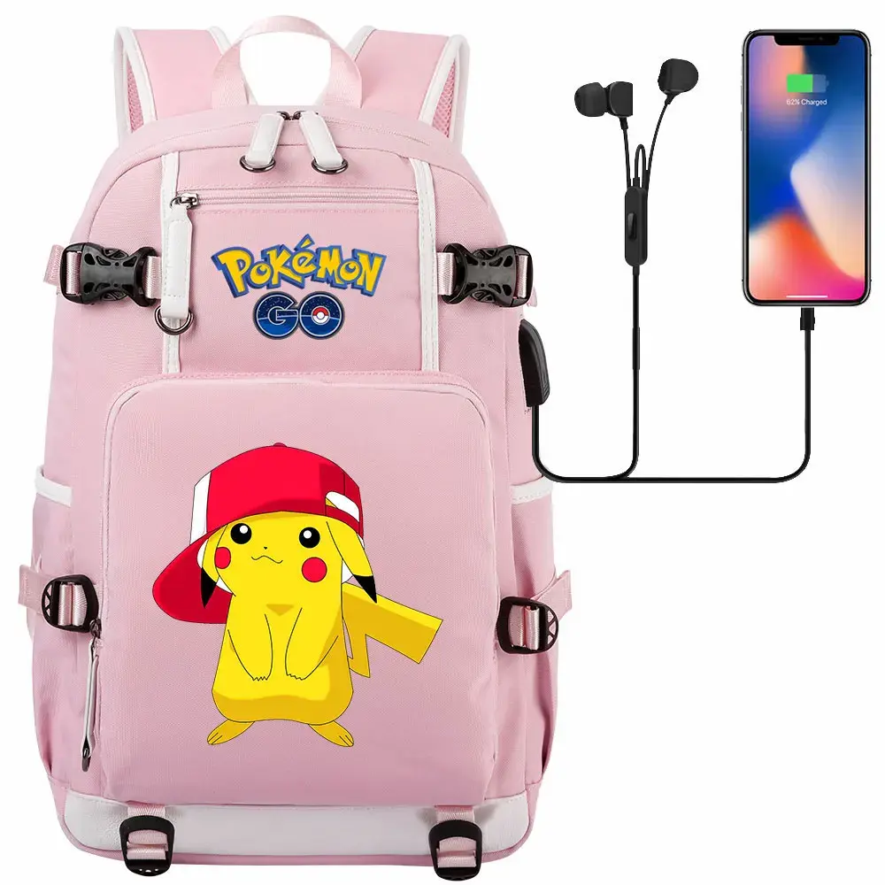 New Pikachu Prints USB Teenagers Schoolbags Women Men Laptop Travel Backpack Girl Boys Kids School Book Bags