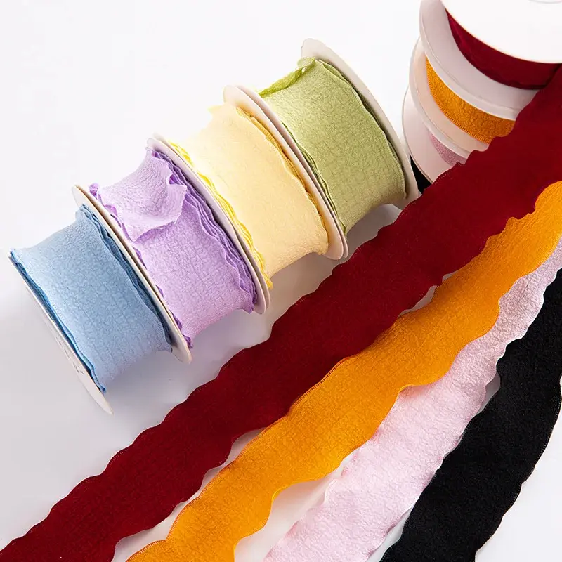 4cm Pleated Fishtail Yarn Ribbon Flower Bouquet Packaging Macaron Ribbon Flower Shop Cake Shop Handmade DIY Materials
