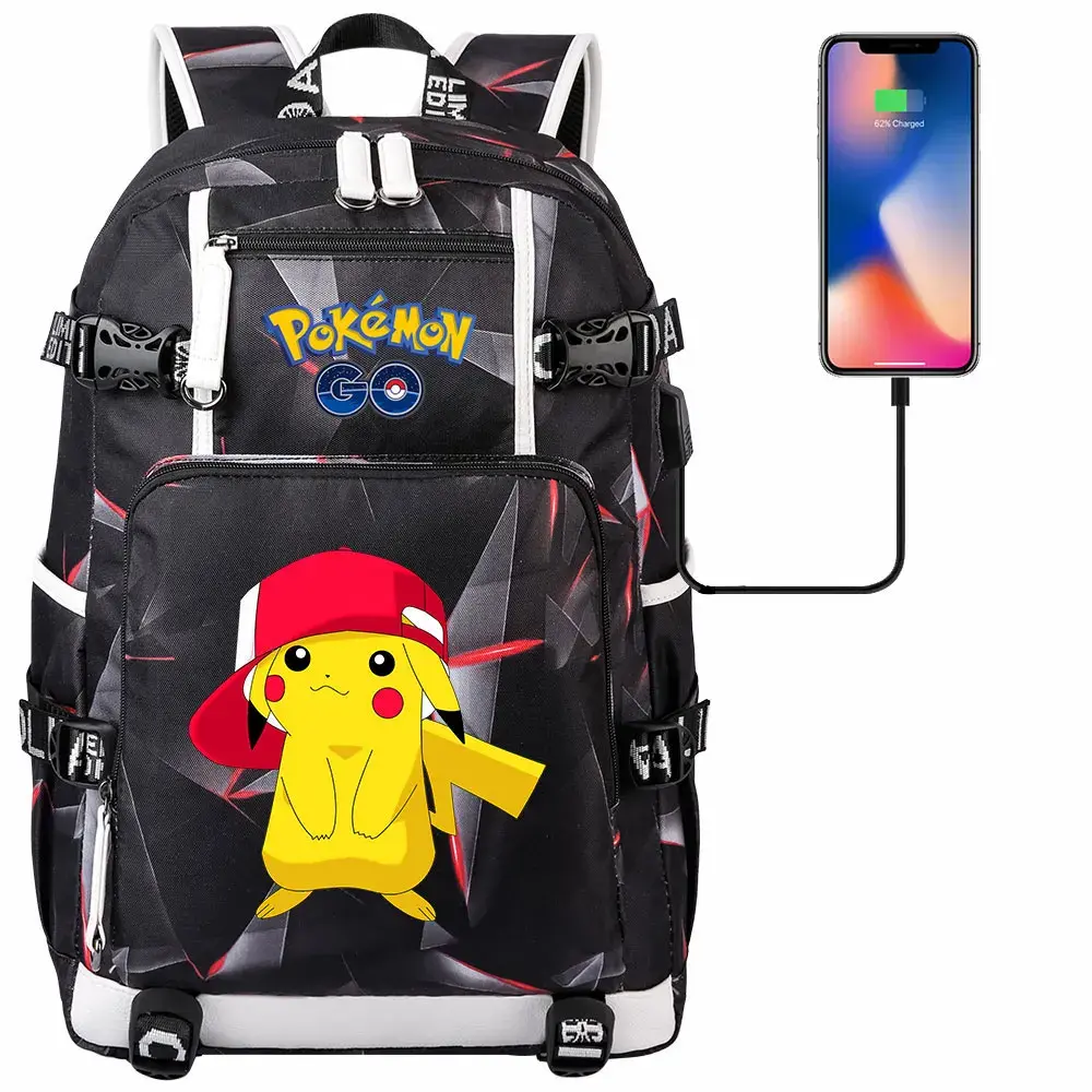 New Pikachu Prints USB Teenagers Schoolbags Women Men Laptop Travel Backpack Girl Boys Kids School Book Bags