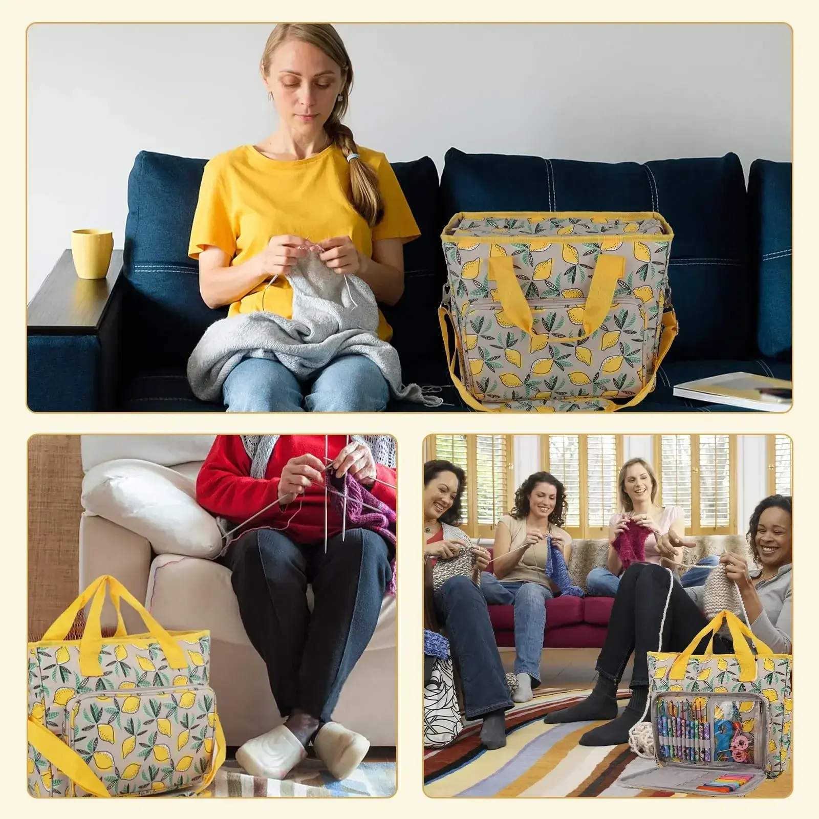 Knitting Bag Large Crochet Bag and Totes Organizer Portable Yarn Storage Bag for Beginners Crochet Lovers Traveling Crochet Yarn