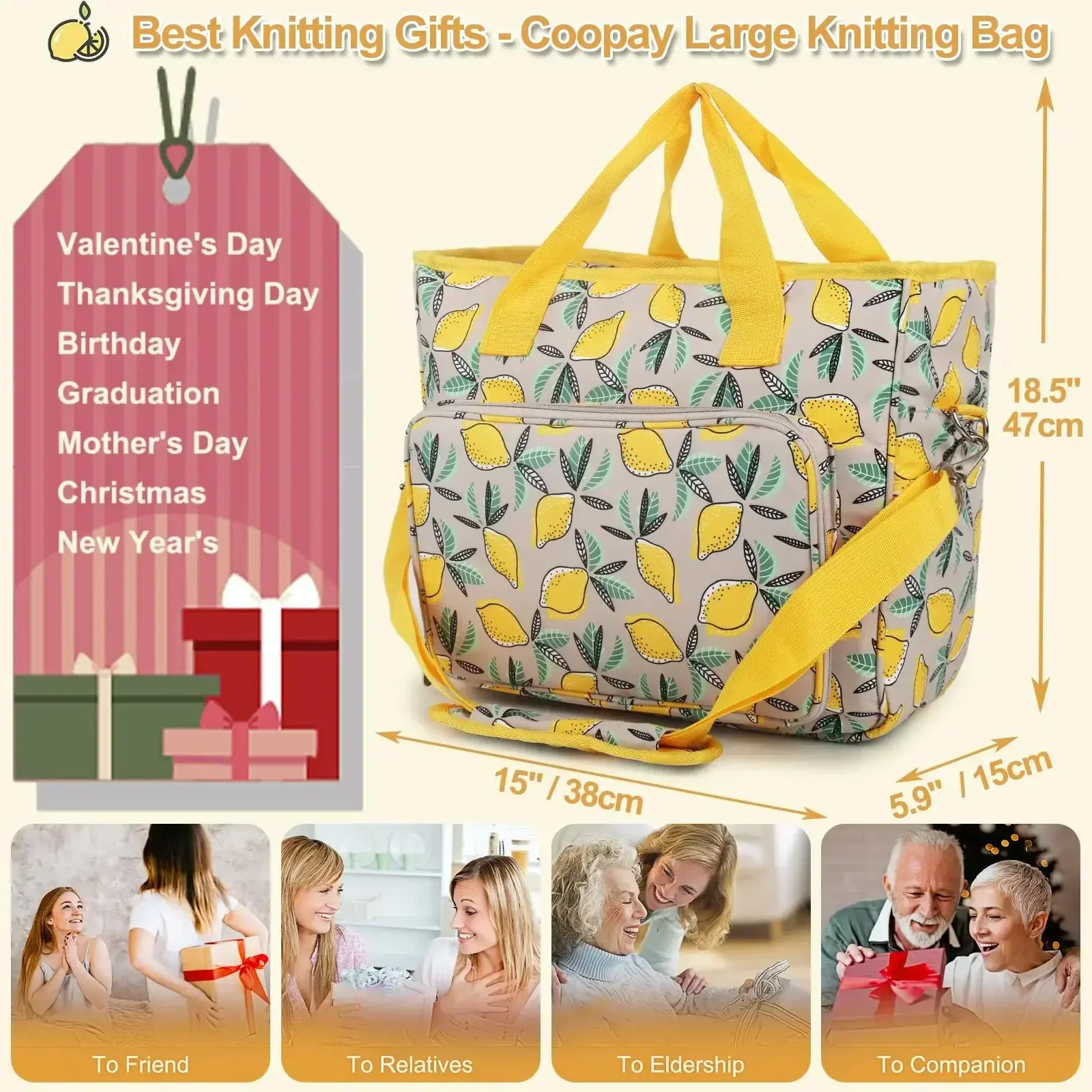 Knitting Bag Large Crochet Bag and Totes Organizer Portable Yarn Storage Bag for Beginners Crochet Lovers Traveling Crochet Yarn