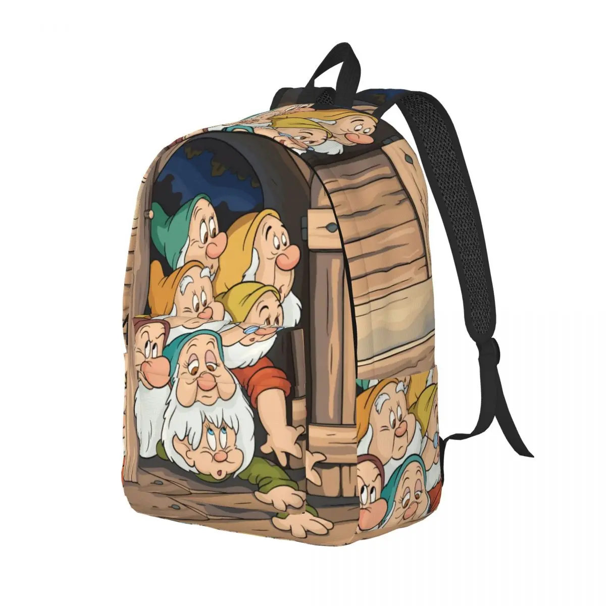 Custom Snow White And The Seven Dwarfs Canvas Backpacks for Women Men Waterproof College School Cartoon Bag Print Bookbag