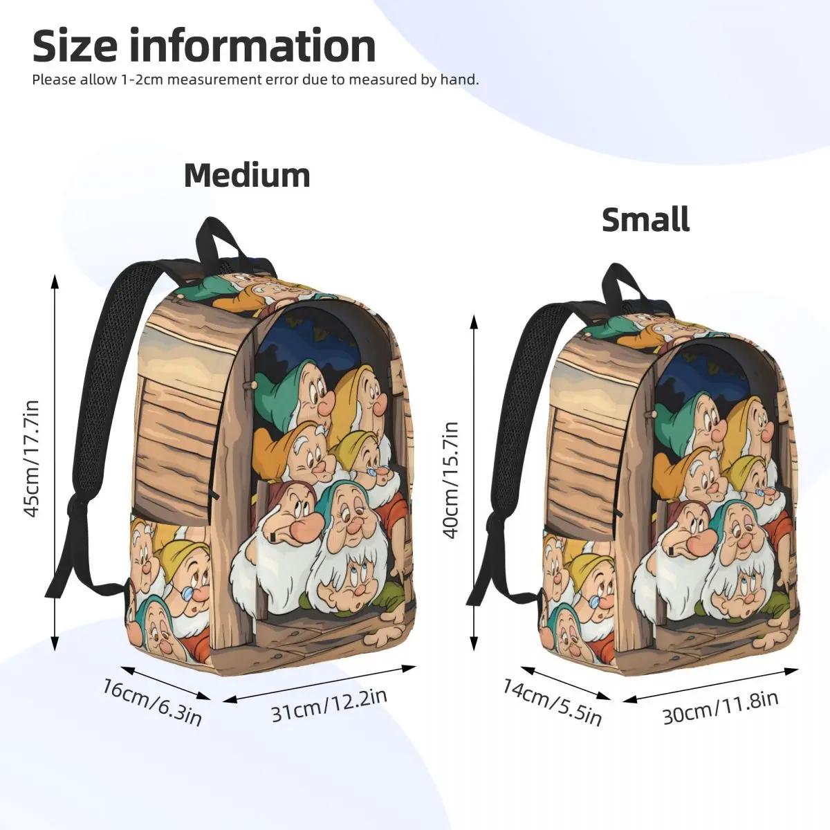 Custom Snow White And The Seven Dwarfs Canvas Backpacks for Women Men Waterproof College School Cartoon Bag Print Bookbag