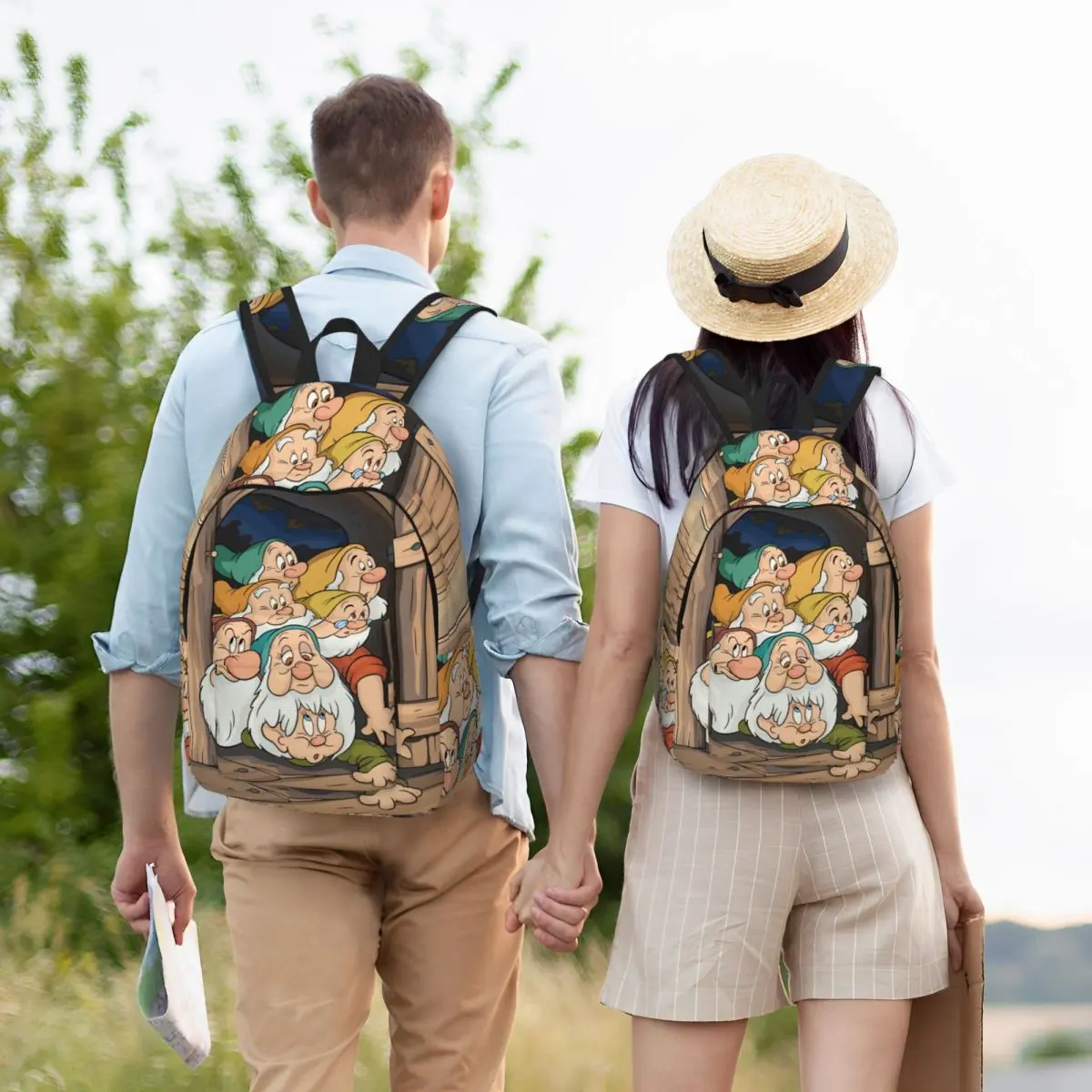Custom Snow White And The Seven Dwarfs Canvas Backpacks for Women Men Waterproof College School Cartoon Bag Print Bookbag