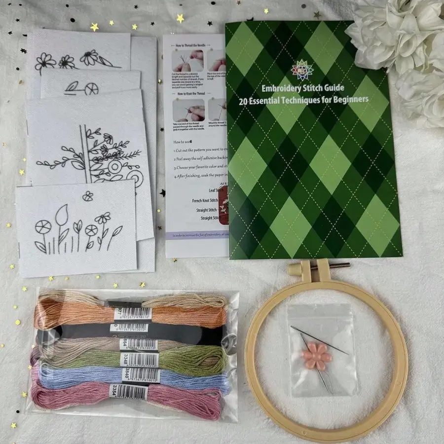 1set Water Soluble Embroidery Stabilizer Sticker Set With Bamboo Hoop Embroidery Kit For DIY Creative Marking Repair Clothes