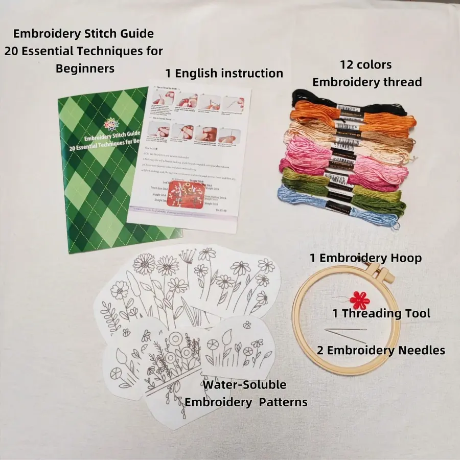 1set Water Soluble Embroidery Stabilizer Sticker Set With Bamboo Hoop Embroidery Kit For DIY Creative Marking Repair Clothes