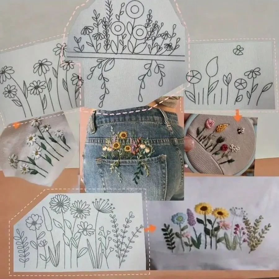 1set Water Soluble Embroidery Stabilizer Sticker Set With Bamboo Hoop Embroidery Kit For DIY Creative Marking Repair Clothes