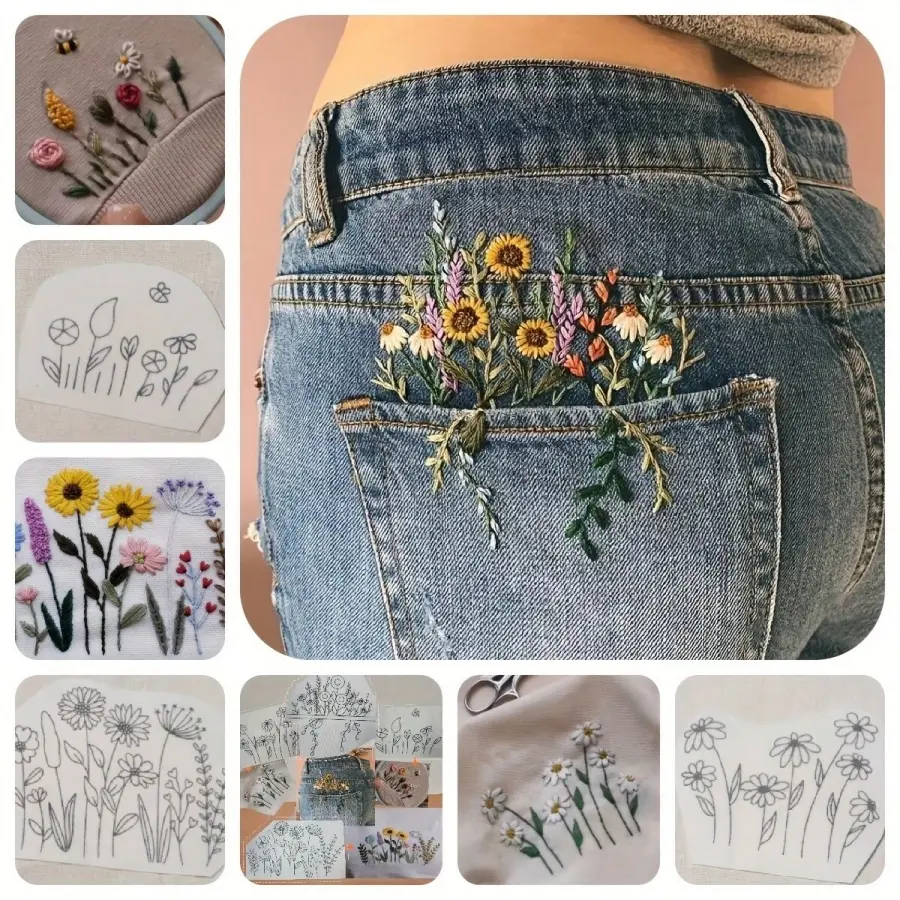1set Water Soluble Embroidery Stabilizer Sticker Set With Bamboo Hoop Embroidery Kit For DIY Creative Marking Repair Clothes