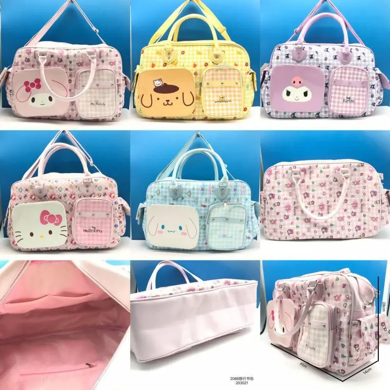 Hello Kittys Travel Bag Sanrios Child Glossy Portable Crossbody Girl Cute Travel Package Traveling Bag Travel Essentials