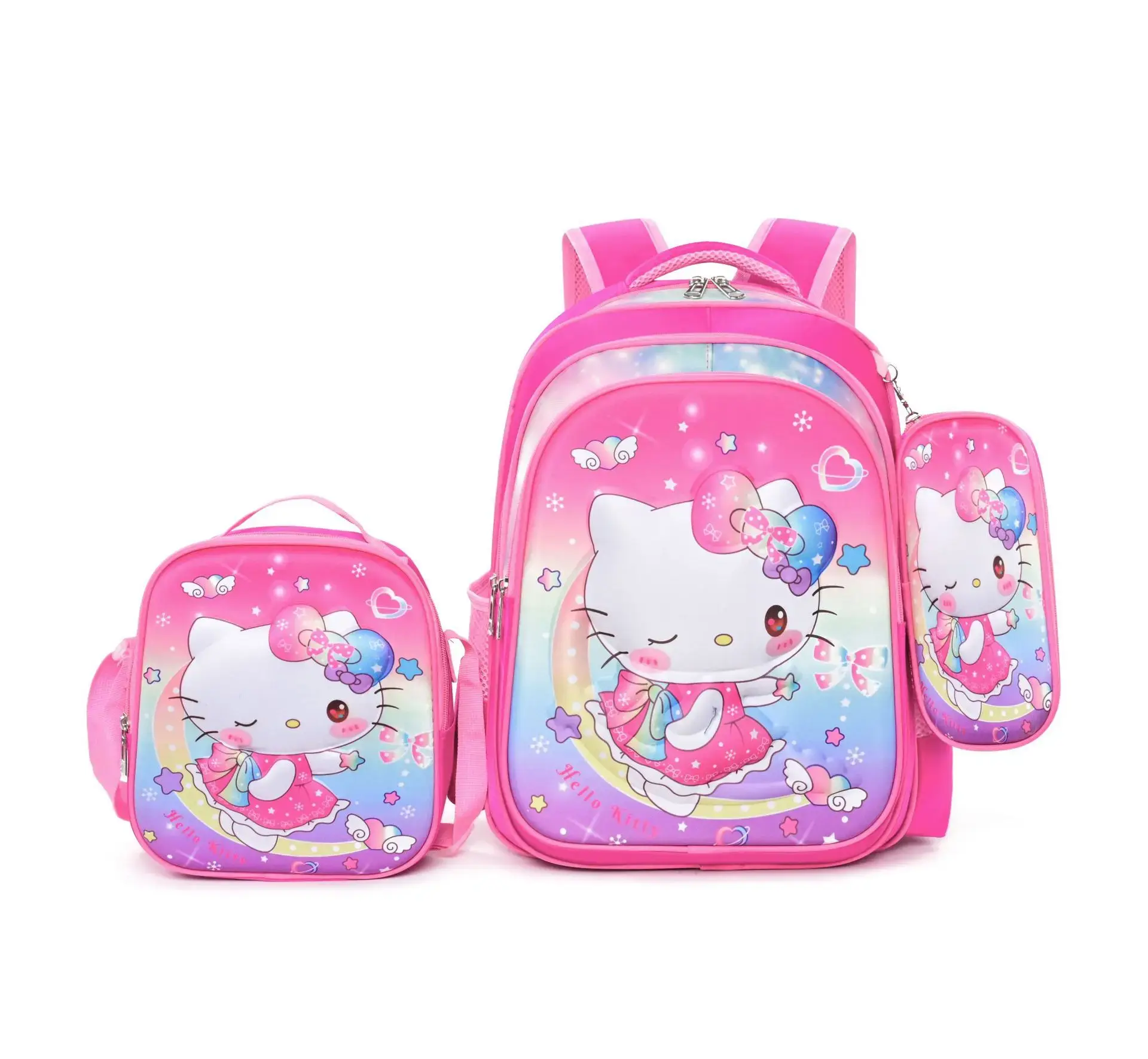 Stitch 3 Pcs Kids Schoolbags, Back To School Students Cars Waterproof Backpack, Girls Pencil Case Boys Insulation Lunch Bags