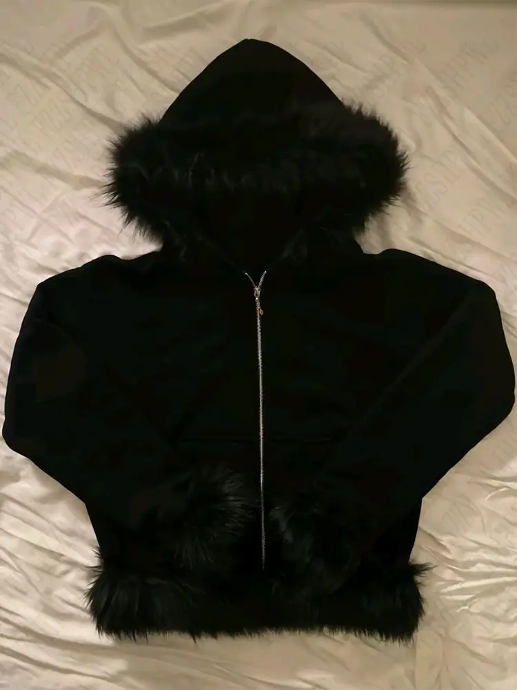 Solid Color Plush Heavy Duty Hoodie Casual Fashion Y2K Top Emo Girl Urban Rock Aesthetic Pure Cotton Retro Street Women's Hoodie