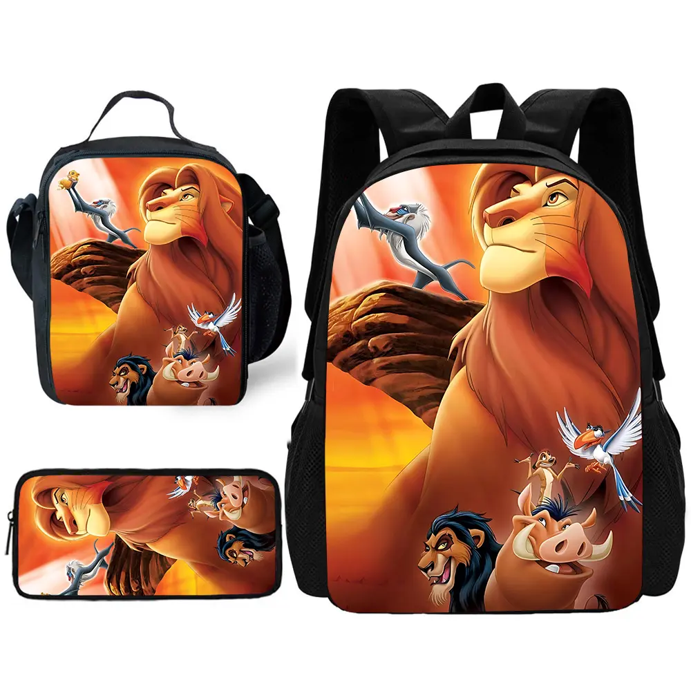 Child School Cartoon The Lion King Simbas And Mufasas Backpack with Lunch Bags Pencil Bags School Bags for Boys Girls Best Gift