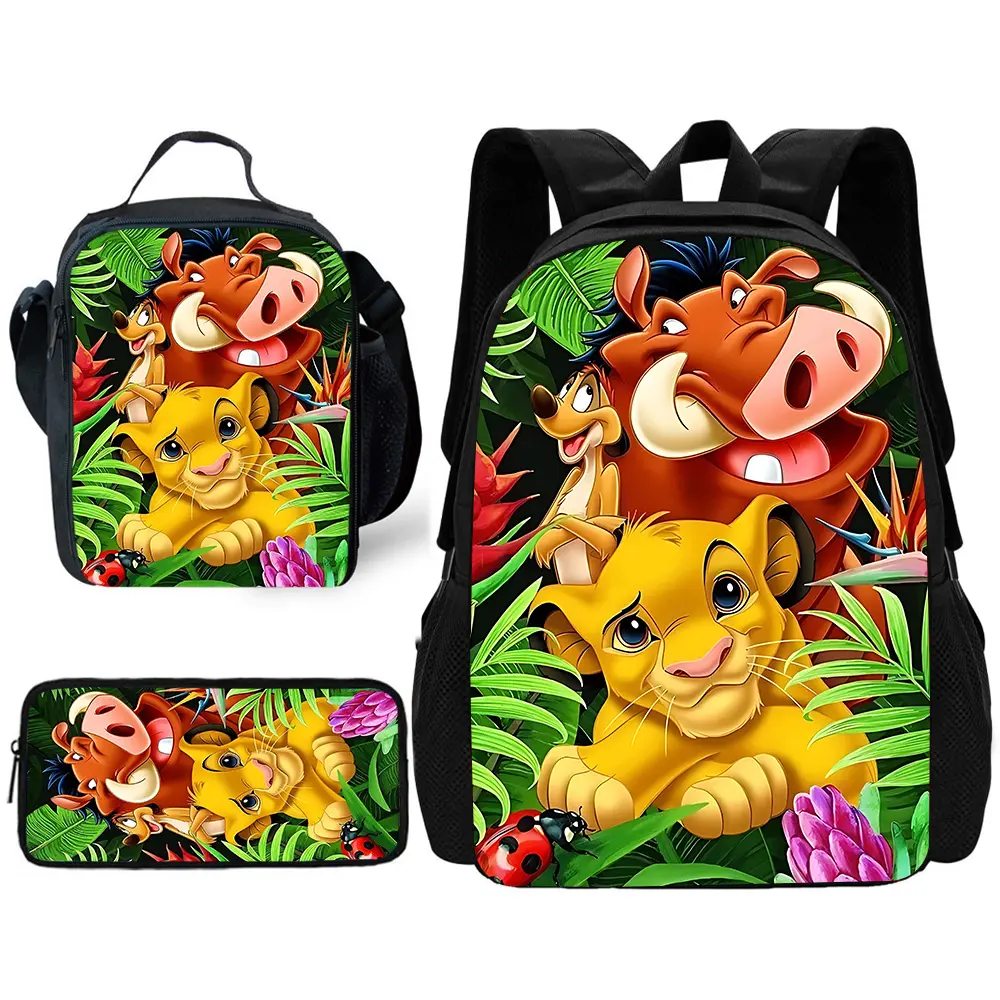 Child School Cartoon The Lion King Simbas And Mufasas Backpack with Lunch Bags Pencil Bags School Bags for Boys Girls Best Gift