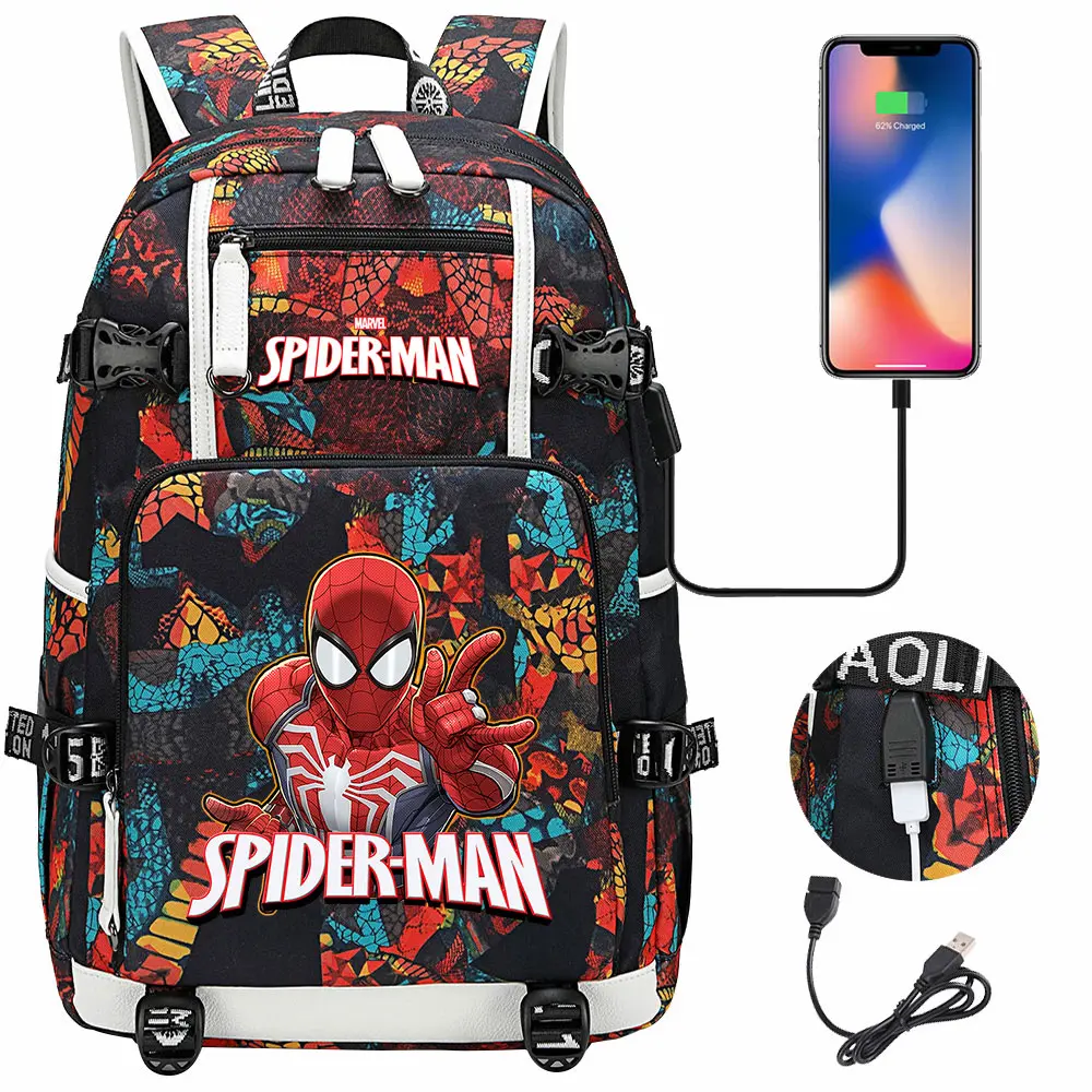 Spiderman USB Teenagers Schoolbags Women Men Laptop Travel Backpack Girl Boys Kids School Book Bags