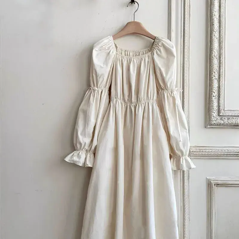 Korean Baby Girls Puff Sleeve Dress Mommy Daughter Matching Cotton Clothing Linen Casual Wear Middle East Spring New Dress