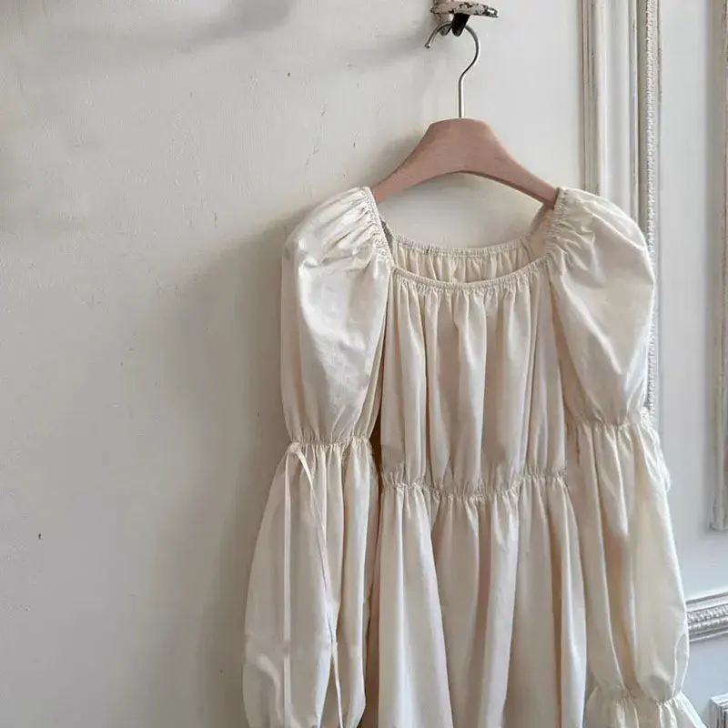 Korean Baby Girls Puff Sleeve Dress Mommy Daughter Matching Cotton Clothing Linen Casual Wear Middle East Spring New Dress