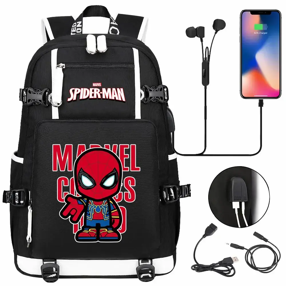 Spiderman USB Teenagers Schoolbags Women Men Laptop Travel Backpack Girl Boys Kids School Book Bags