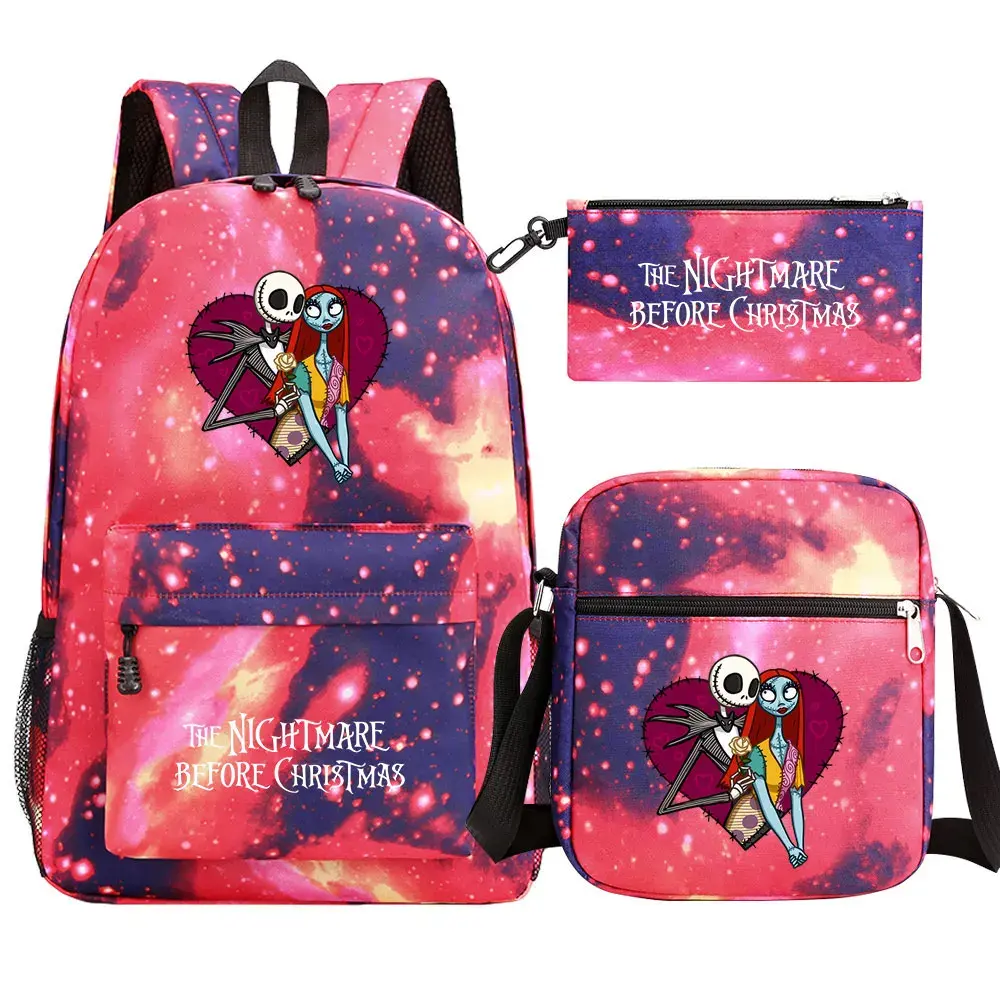 The Nightmare Before Christmas 3Pcs Boy Girl Kids School Book Bags Travel Backpack Shoulder  Bags Pen Bag For Men Women