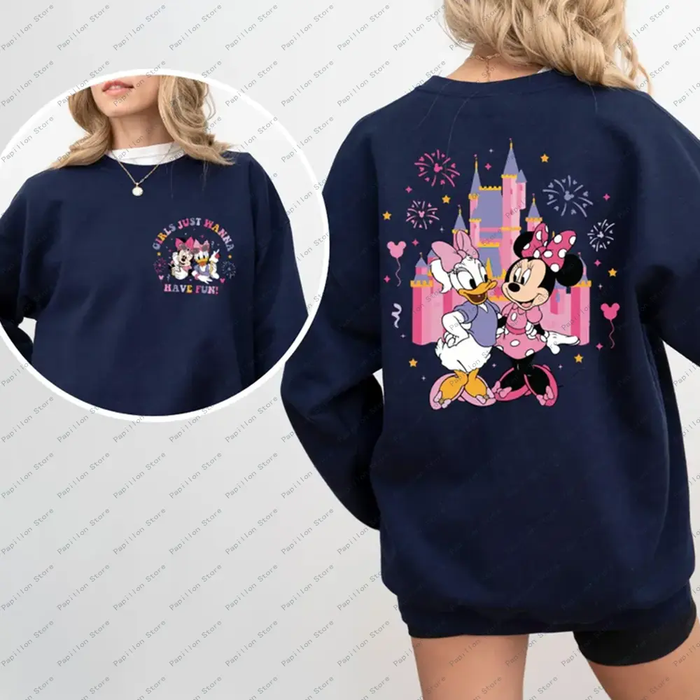 Girls Comfortable Tee Sweatshirt Minnie Daisy Hoodie Disney Besties Sweatshirt Trip Cotton Tops T Shirt Oversized Tee Mickey Y2k