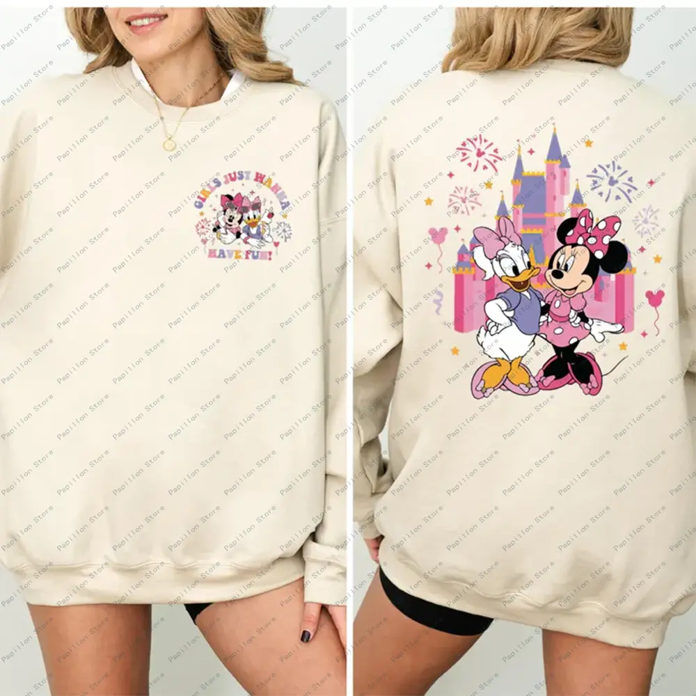 Girls Comfortable Tee Sweatshirt Minnie Daisy Hoodie Disney Besties Sweatshirt Trip Cotton Tops T Shirt Oversized Tee Mickey Y2k