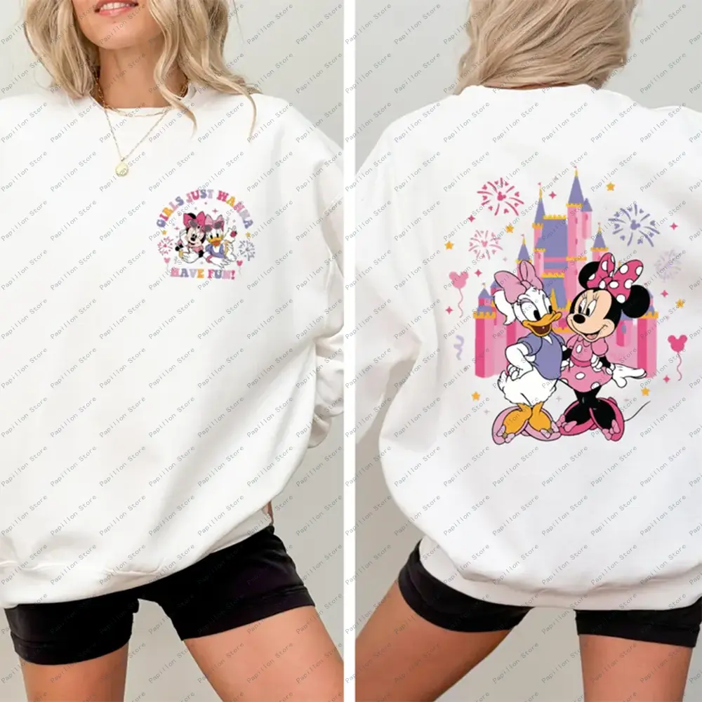 Girls Comfortable Tee Sweatshirt Minnie Daisy Hoodie Disney Besties Sweatshirt Trip Cotton Tops T Shirt Oversized Tee Mickey Y2k