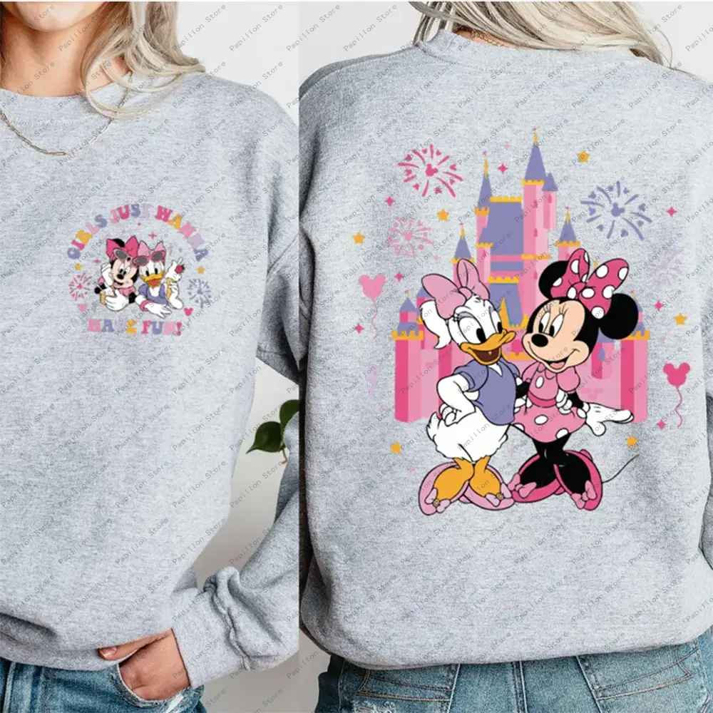 Girls Comfortable Tee Sweatshirt Minnie Daisy Hoodie Disney Besties Sweatshirt Trip Cotton Tops T Shirt Oversized Tee Mickey Y2k