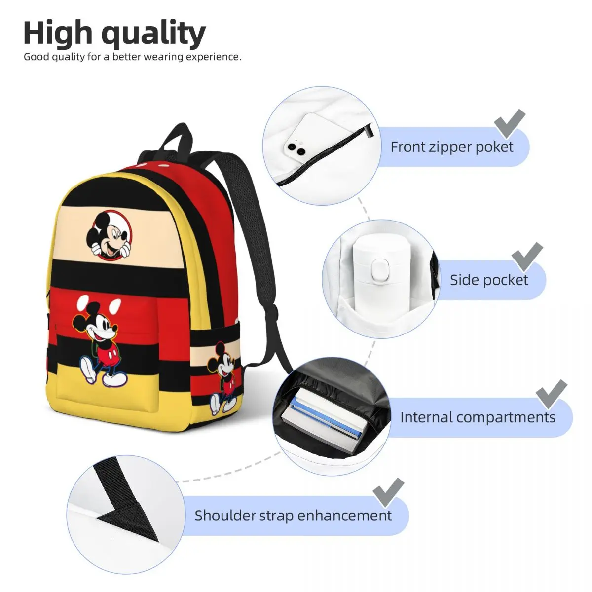 Cute Mouse Mickey Backpack for Kindergarten Primary School Student Book Bags Boy Girl Kids Daypack Mickey Merch Gifts