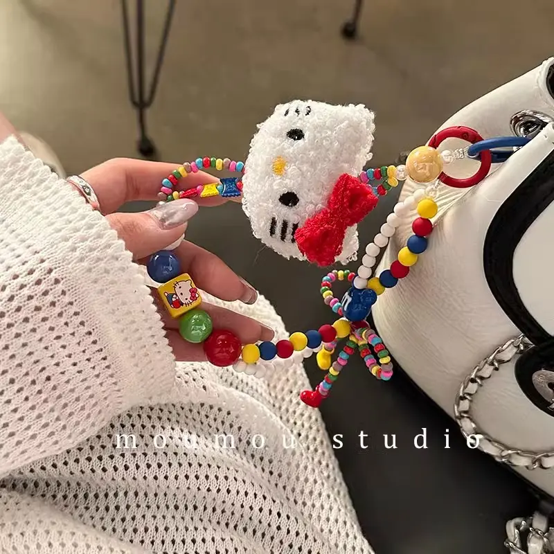 INS Fashion Cute Cartoon HelloKitty Plush Color Beaded Backpack Pendant Kawaii Fashion Phone Decoration Pendant Girl Woman Gifts