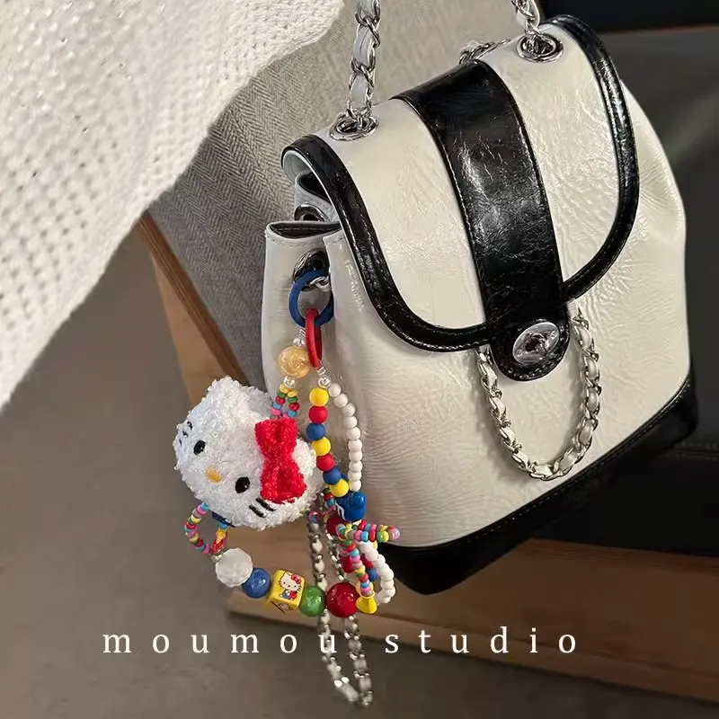 INS Fashion Cute Cartoon HelloKitty Plush Color Beaded Backpack Pendant Kawaii Fashion Phone Decoration Pendant Girl Woman Gifts