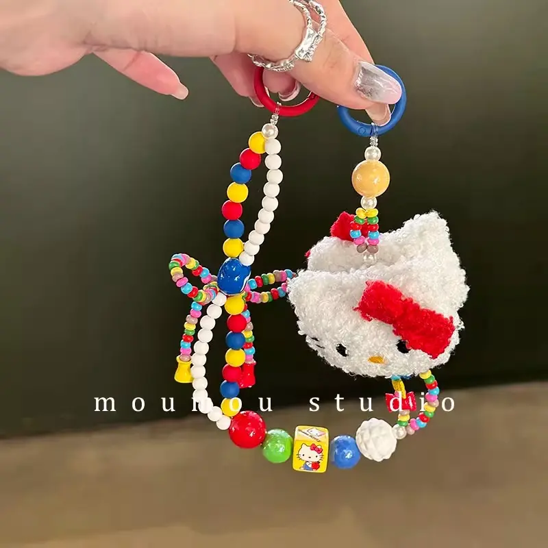 INS Fashion Cute Cartoon HelloKitty Plush Color Beaded Backpack Pendant Kawaii Fashion Phone Decoration Pendant Girl Woman Gifts