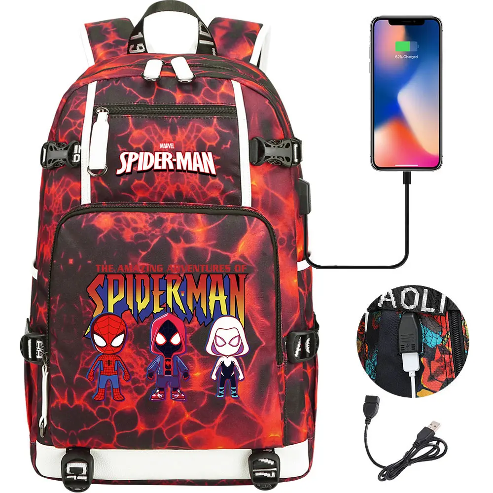 Spiderman USB Teenagers Schoolbags Women Men Laptop Travel Backpack Girl Boys Kids School Book Bags