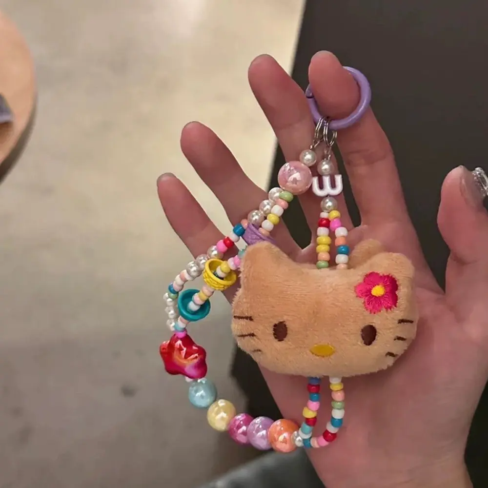INS Fashion Cute Cartoon HelloKitty Plush Color Beaded Backpack Pendant Kawaii Fashion Phone Decoration Pendant Girl Woman Gifts