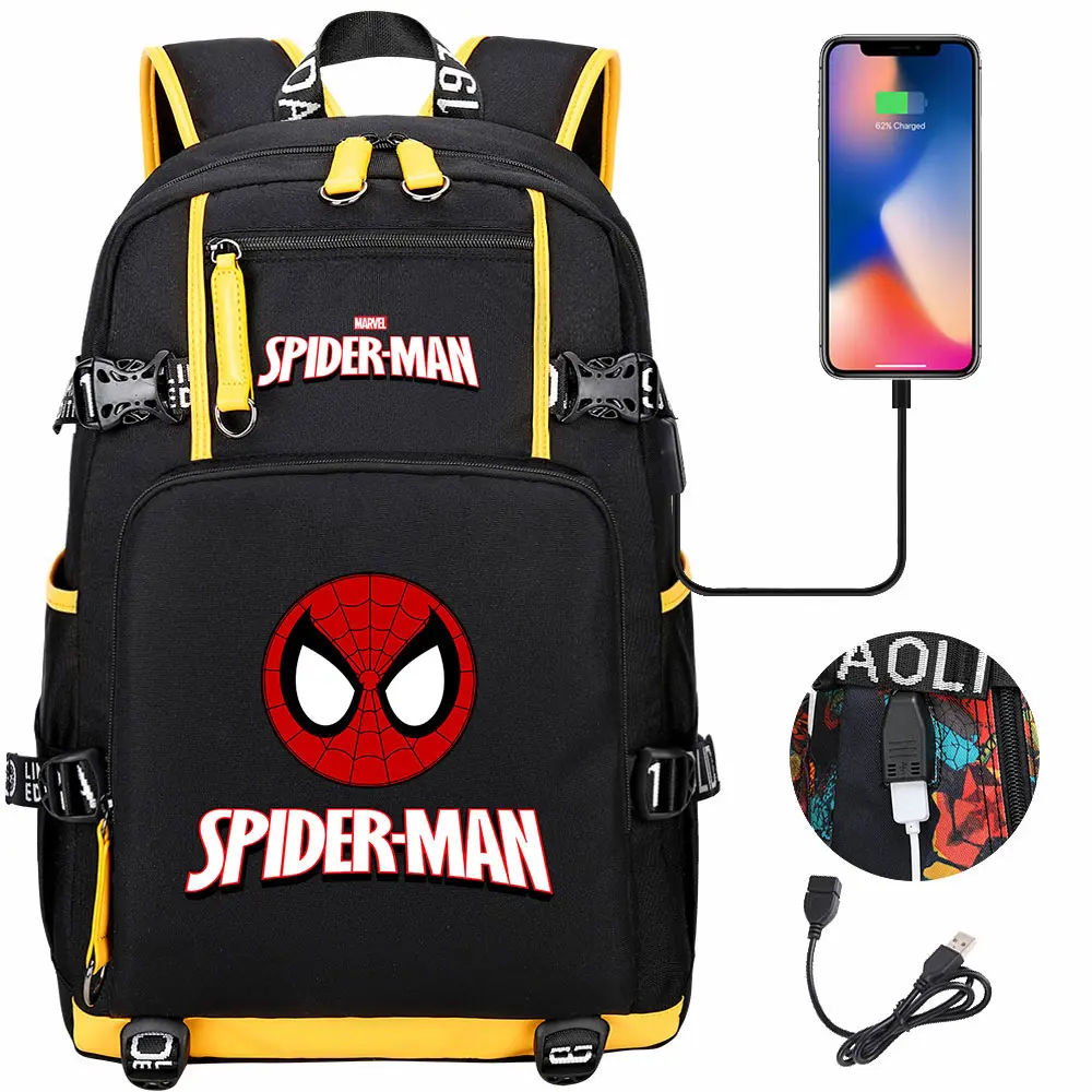 Spiderman USB Teenagers Schoolbags Women Men Laptop Travel Backpack Girl Boys Kids School Book Bags