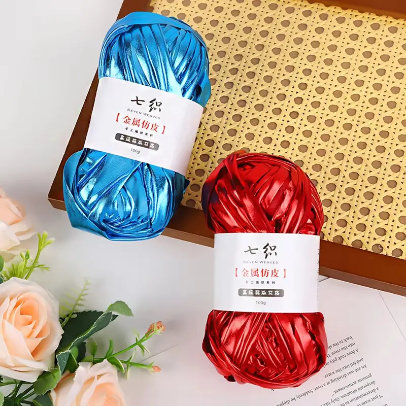100M/roll Metallic T-Shirt Yarn Fabric Cloth Knitting Yarn for Hand DIY Bag Blanket Cushion Crocheting Projects ﻿