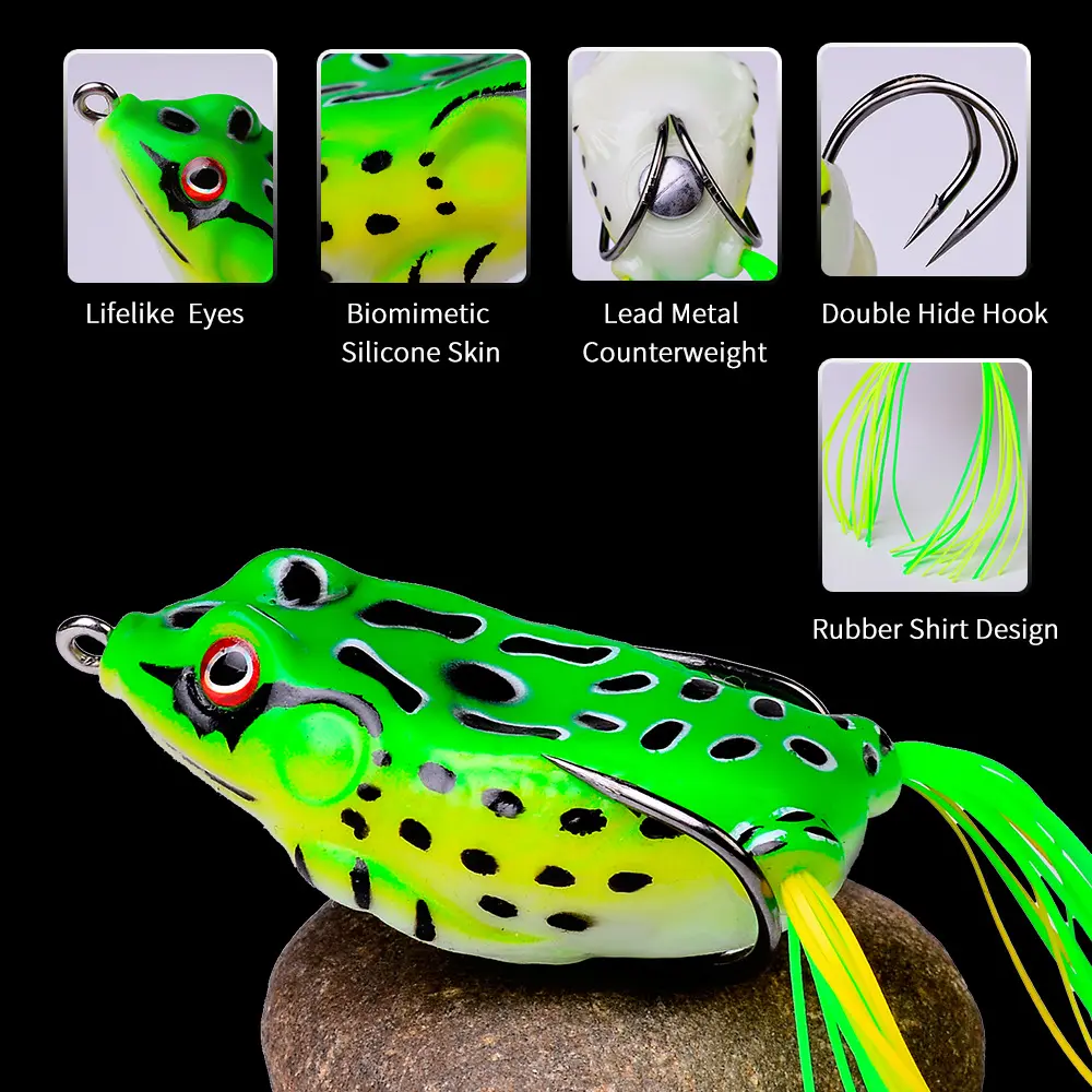 1pc Frog Lure Soft Tube Bait Plastic Fishing Lure with Fishing Hooks Top Water Ray Frog Artificial 3D Eyes Fishing Tackle