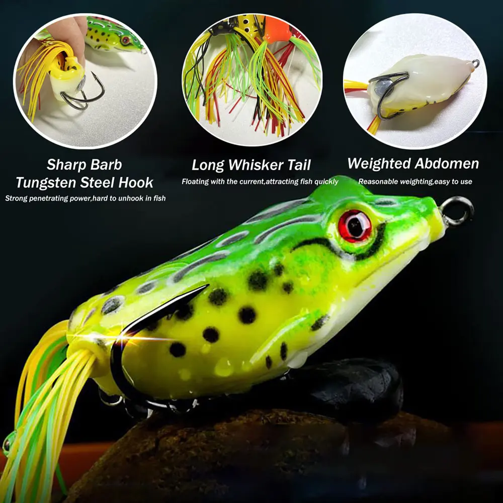1pc Frog Lure Soft Tube Bait Plastic Fishing Lure with Fishing Hooks Top Water Ray Frog Artificial 3D Eyes Fishing Tackle