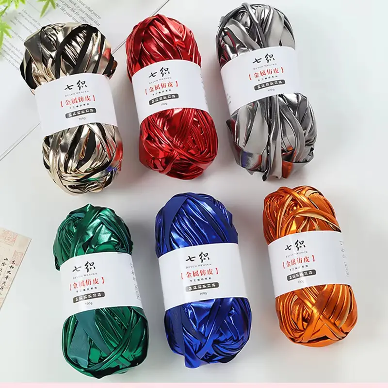 100M/roll Metallic T-Shirt Yarn Fabric Cloth Knitting Yarn for Hand DIY Bag Blanket Cushion Crocheting Projects ﻿