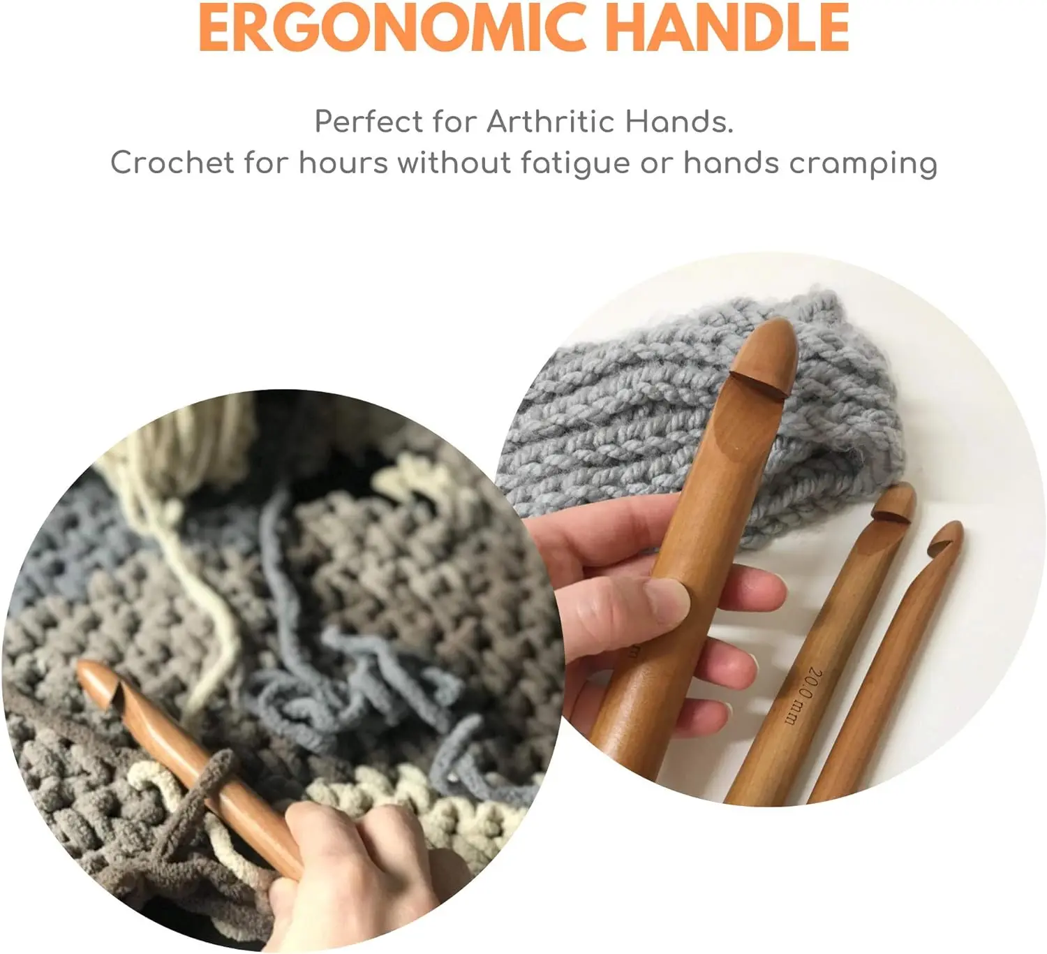 3 PCS Giant Crochet Hooks Set - 15mm(P/Q) 20mm(S) 25mm(U) Bamboo Yarn Hooks with Portable Case - Perfect for Big Loop Yarn