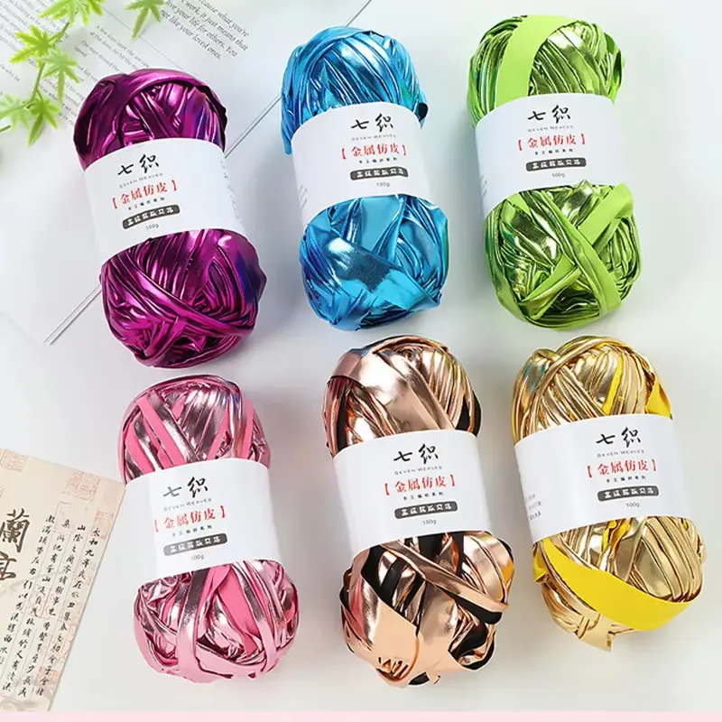 100M/roll Metallic T-Shirt Yarn Fabric Cloth Knitting Yarn for Hand DIY Bag Blanket Cushion Crocheting Projects ﻿