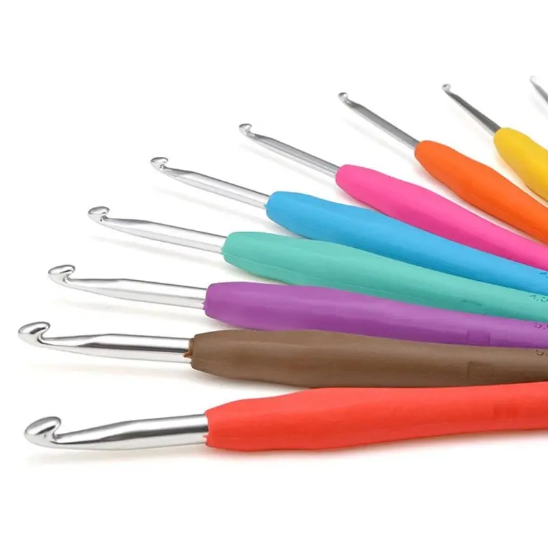 1 Set Of 2.0-10.0MM Colored Soft Handle Crochet Knitting Tools Handmade DIY Silicone Anti Slip Crochet Handle Aluminum Crochet