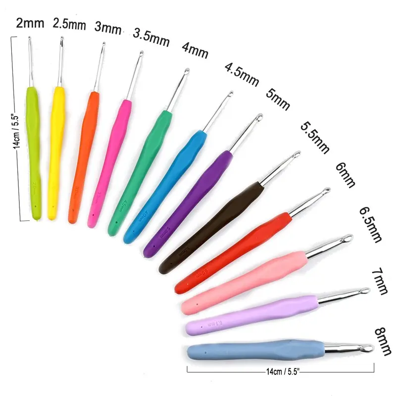 1 Set Of 2.0-10.0MM Colored Soft Handle Crochet Knitting Tools Handmade DIY Silicone Anti Slip Crochet Handle Aluminum Crochet